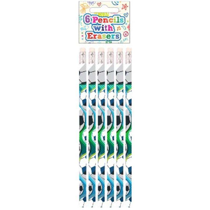 6PK FOOTBALL PENCILS WITH ERASER 24S