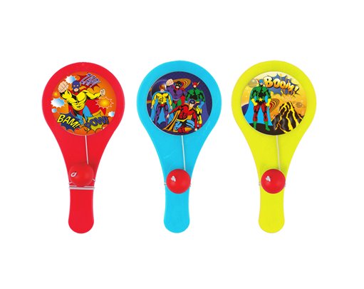 12cm SUPERHERO PADDLE BAT AND BALL 96S