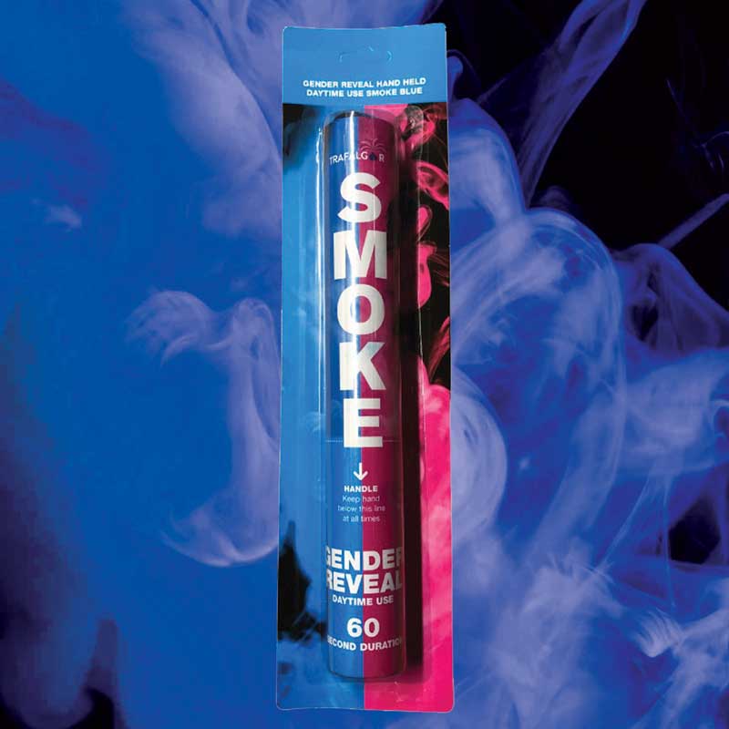 HAND HELD GENDER REVEAL BLUE DAYTIME SMOKE