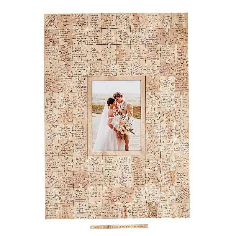 WOODEN JIGSAW GUEST BOOK WITH DISPLAY BOX