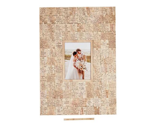 WOODEN JIGSAW GUEST BOOK WITH DISPLAY BOX