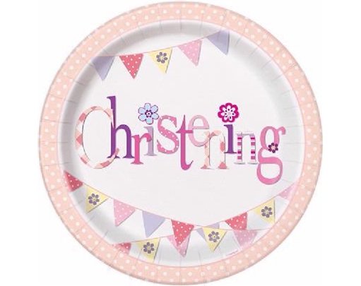 (8) 9IN PINK CHRISTENING PLATES