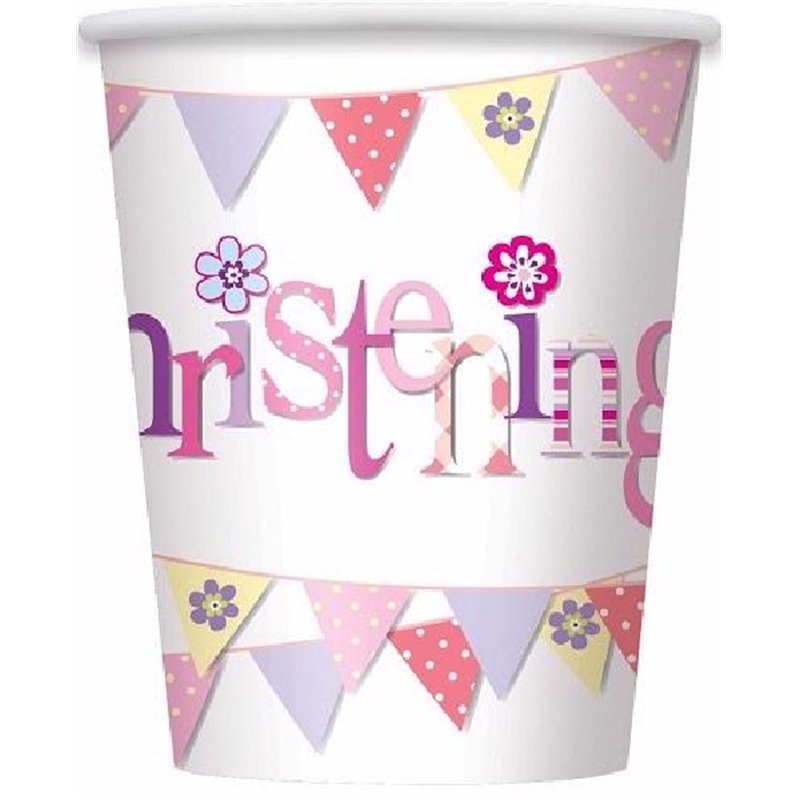 (8) 9OZ PINK CHRISTENING CUPS