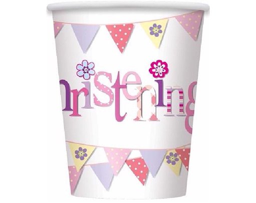 (8) 9OZ PINK CHRISTENING CUPS