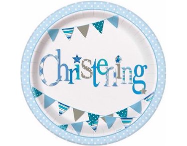 (8) 9IN BLUE CHRISTENING PLATES