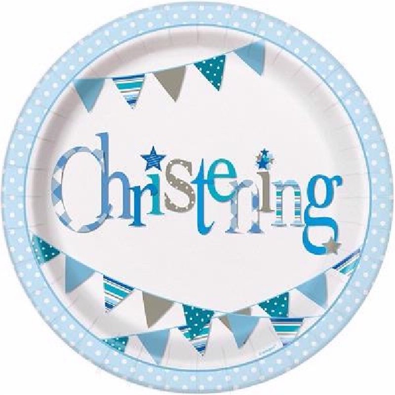 (8) 9IN BLUE CHRISTENING PLATES