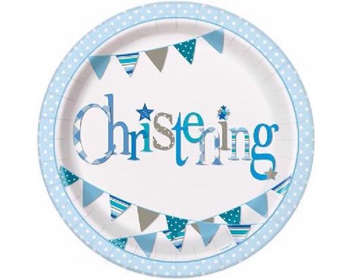 (8) 9IN BLUE CHRISTENING PLATES