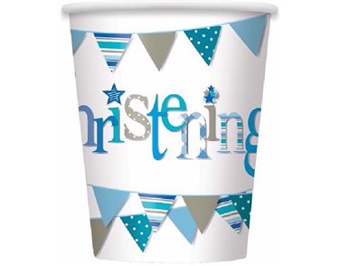 (8) 9OZ BLUE CHRISTENING CUPS
