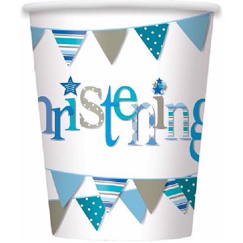 (8) 9OZ BLUE CHRISTENING CUPS