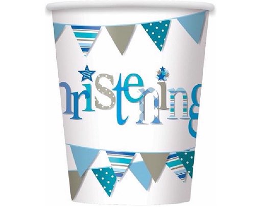 (8) 9OZ BLUE CHRISTENING CUPS
