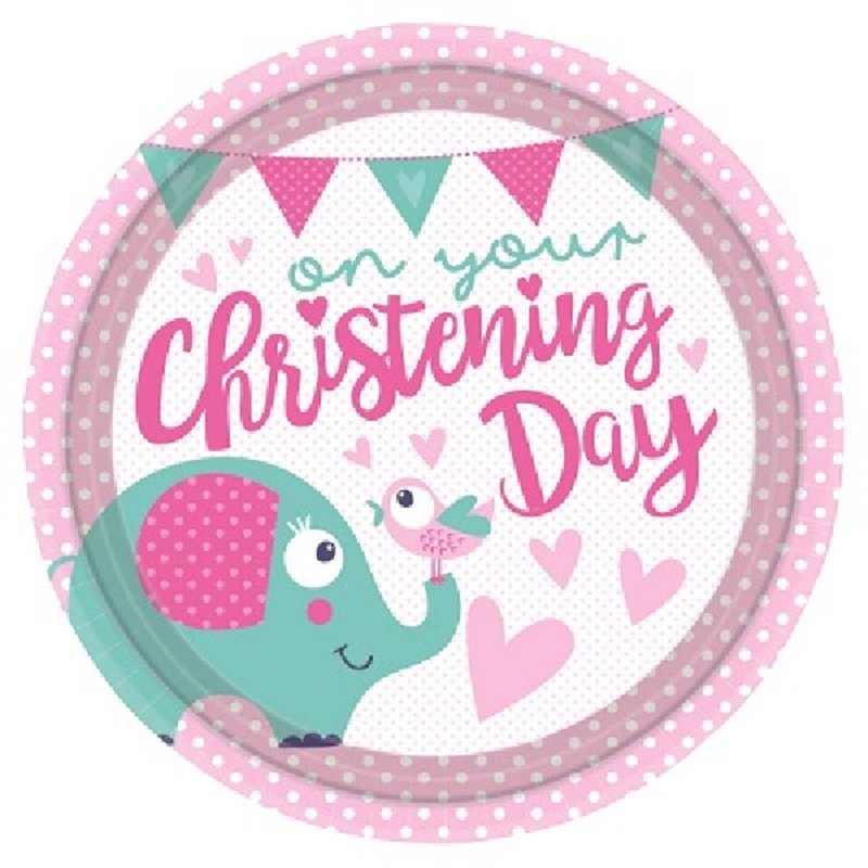 (8) 23CM CHRISTENING PINK PLATES