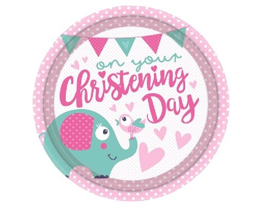 (8) 23CM CHRISTENING PINK PLATES