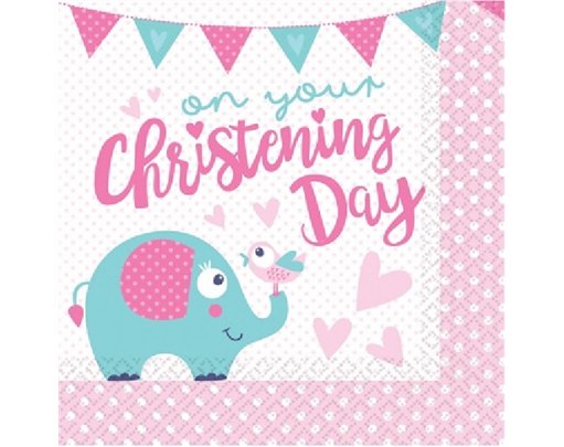 (16) 33CM CHRISTENING PINK L/NAPKINS
