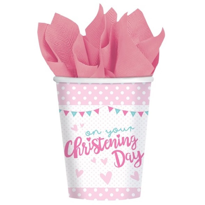 (8) 266ML CHRISTENING PINK CUPS