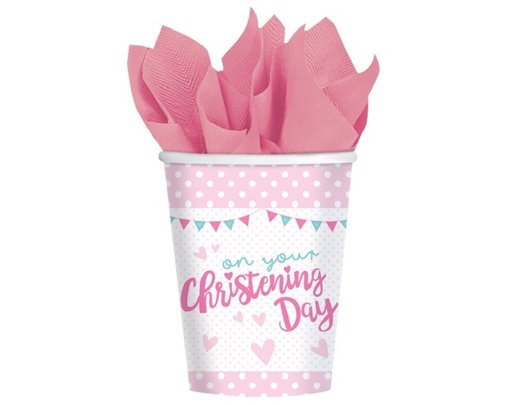 (8) 266ML CHRISTENING PINK CUPS