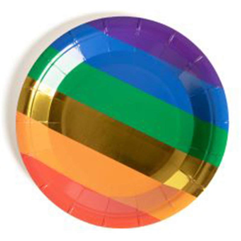 10PK 9in RAINBOW GOLD FOIL PLATES