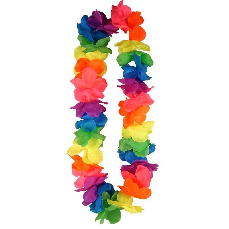 100CM W/6CM PETAL MULTI NEON HULA LEI
