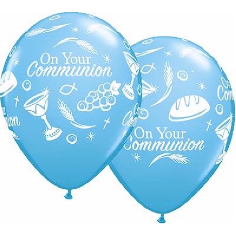 (25) BLUE COMMUNION SYMBOLS 11IN BALLOONS