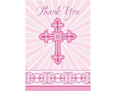 (8) PINK RADIANT CROSS THANK YOU NOTES