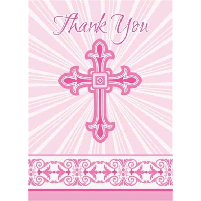 (8) PINK RADIANT CROSS THANK YOU NOTES
