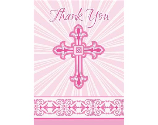 (8) PINK RADIANT CROSS THANK YOU NOTES