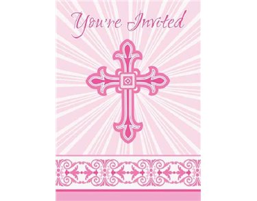 (8) PINK RADIANT CROSS INVITATIONS