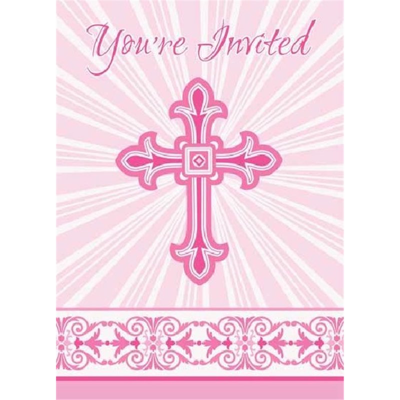 (8) PINK RADIANT CROSS INVITATIONS
