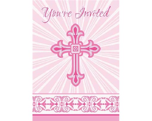 (8) PINK RADIANT CROSS INVITATIONS