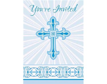 (8) BLUE RADIANT CROSS INVITATIONS