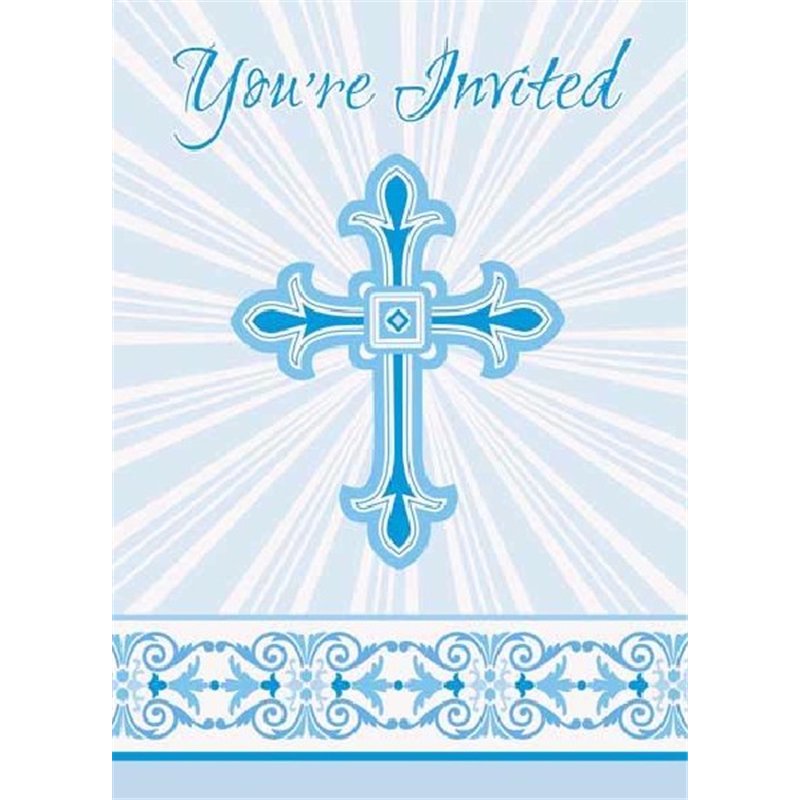 (8) BLUE RADIANT CROSS INVITATIONS