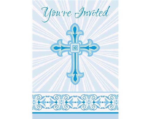 (8) BLUE RADIANT CROSS INVITATIONS