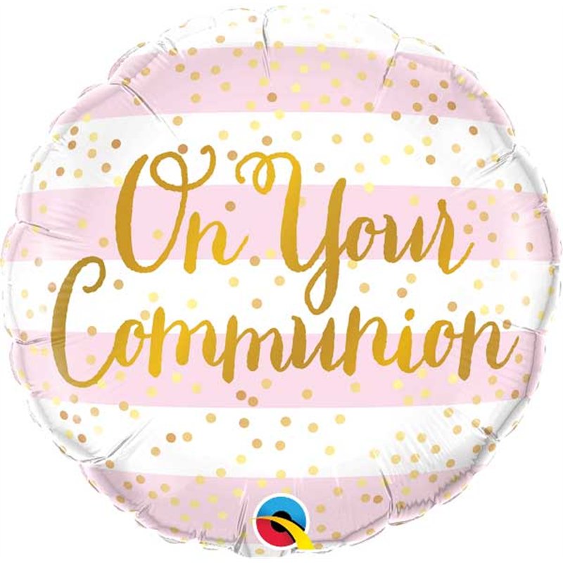 18IN ON YOUR COMMUNION PINK STRIPES FOIL BALLOON