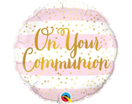 18IN ON YOUR COMMUNION PINK STRIPES FOIL BALLOON