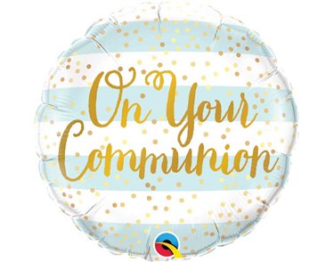 18IN ON YOUR COMMUNION BLUE STRIPES FOIL BALLOON