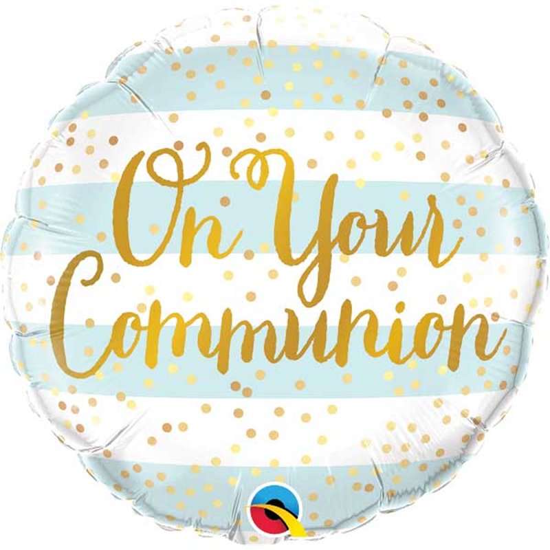 18IN ON YOUR COMMUNION BLUE STRIPES FOIL BALLOON