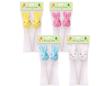 2PK EASTER BUNNY PICK DECORATIONS