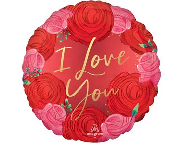 18IN SATIN CIRCLED IN ROSES FOIL BALLOON