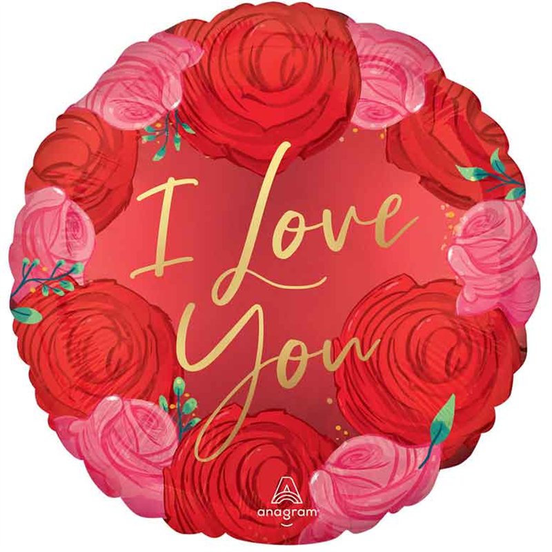 18IN SATIN CIRCLED IN ROSES FOIL BALLOON