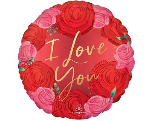 18IN SATIN CIRCLED IN ROSES FOIL BALLOON