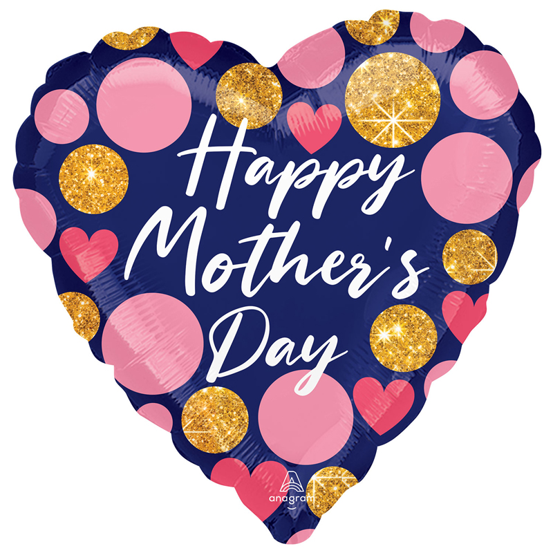 JUMBO NAVY PINK & GLITTER DOTS FOIL BALLOON
