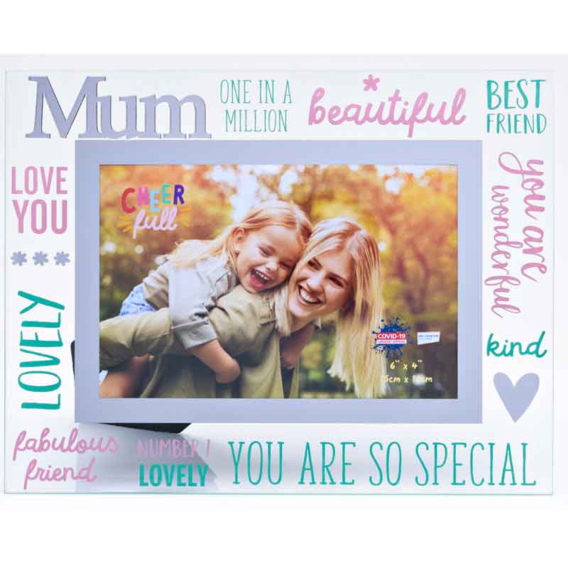 6x4in MUM CHEERFUL GLASS PHOTO FRAME