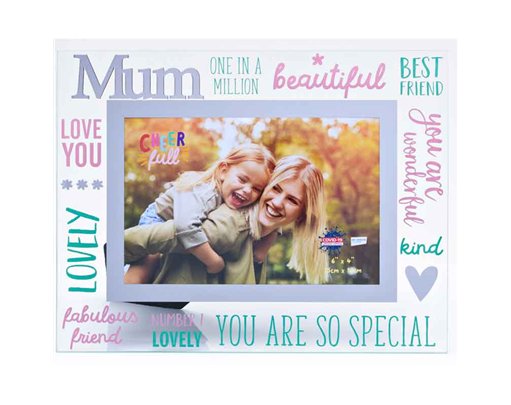 6x4in MUM CHEERFUL GLASS PHOTO FRAME