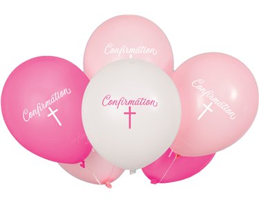 8PK 12in FANCY PINK CROSS CONFIRMATION BALLOONS