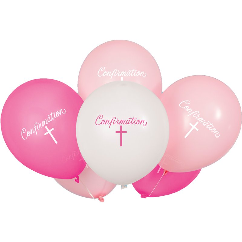 8PK 12in FANCY PINK CROSS CONFIRMATION BALLOONS