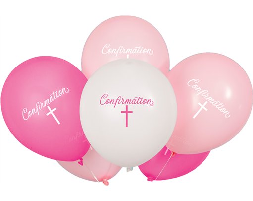8PK 12in FANCY PINK CROSS CONFIRMATION BALLOONS