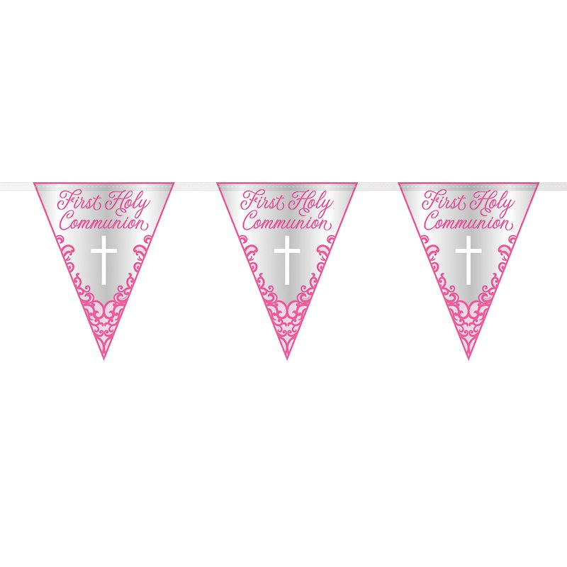 9ft FANCY PINK CROSS 1ST HOLY COMMUNION FLAG BANNER