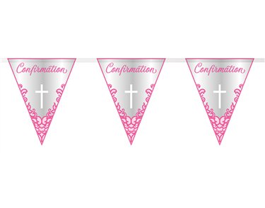 9ft FANCY PINK CROSS CONFIRMATION FLAG BANNER