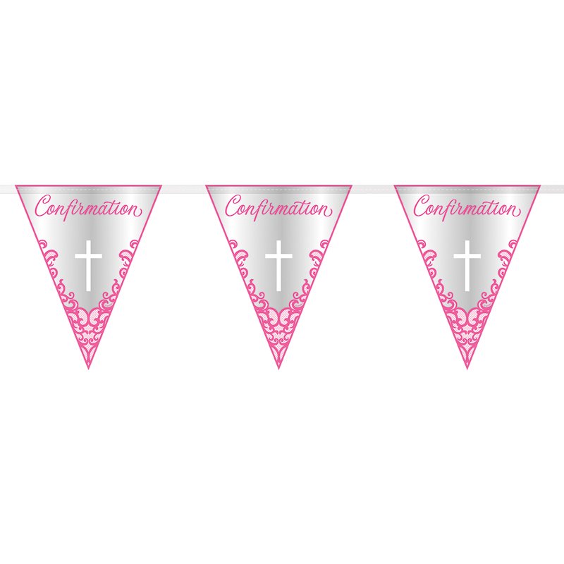 9ft FANCY PINK CROSS CONFIRMATION FLAG BANNER