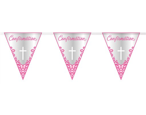 9ft FANCY PINK CROSS CONFIRMATION FLAG BANNER