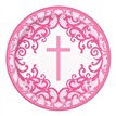 8PK 7in FANCY PINK CROSS PLATES